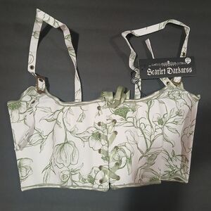 Sourpuss White and Green Floral Crop Top Corset